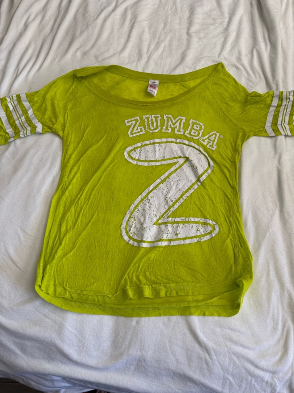 Zumba Fitness Neon Lime Graphic Kids Tee with Stripe Sleeves